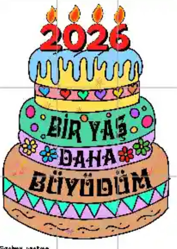 9 A4 Bir Yaş Daha Büyüdüm Pastası RENKLİ