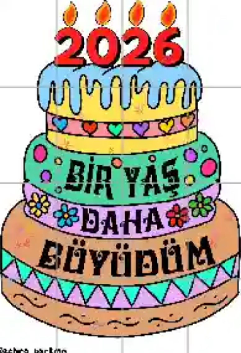 16 A4 Bir Yaş Daha Büyüdüm Pastası RENKLİ
