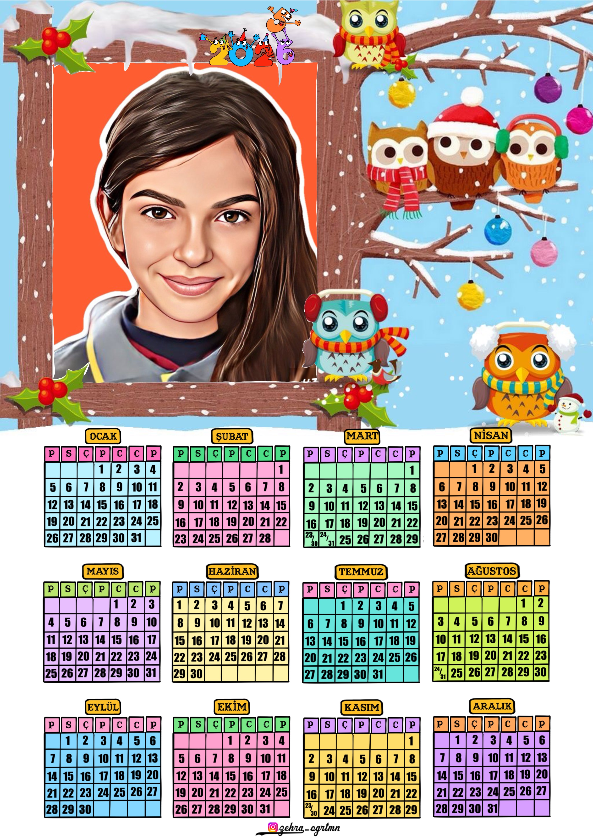 2026 Fotoğraf Eklemeli Takvimler