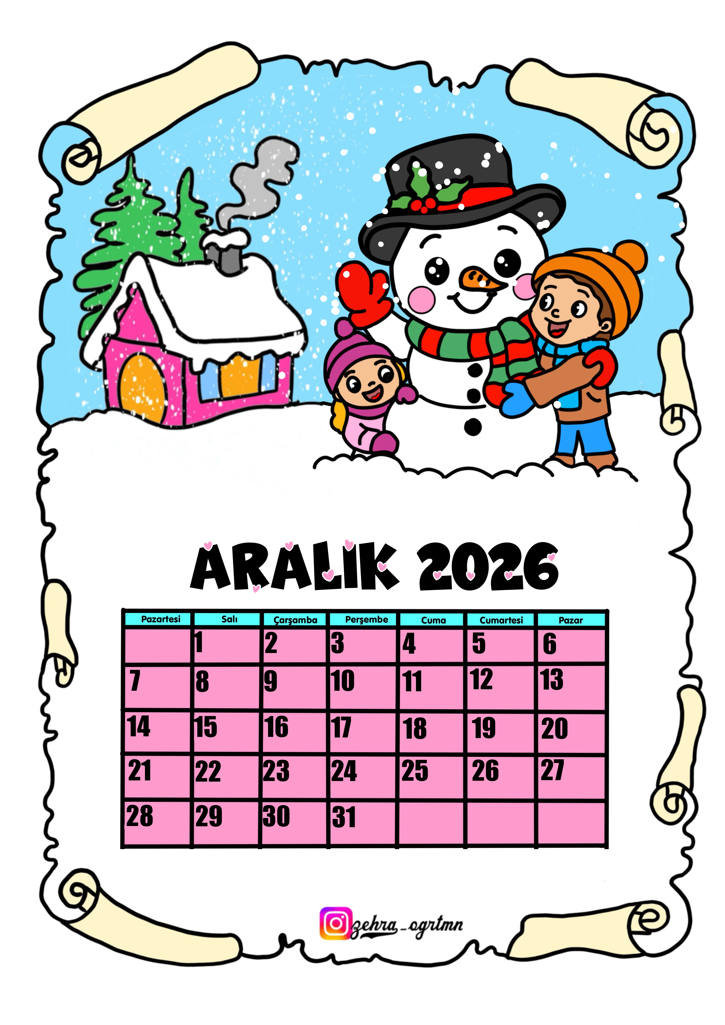 Sınıf Duvar Takvimi 2026 RENKLİ