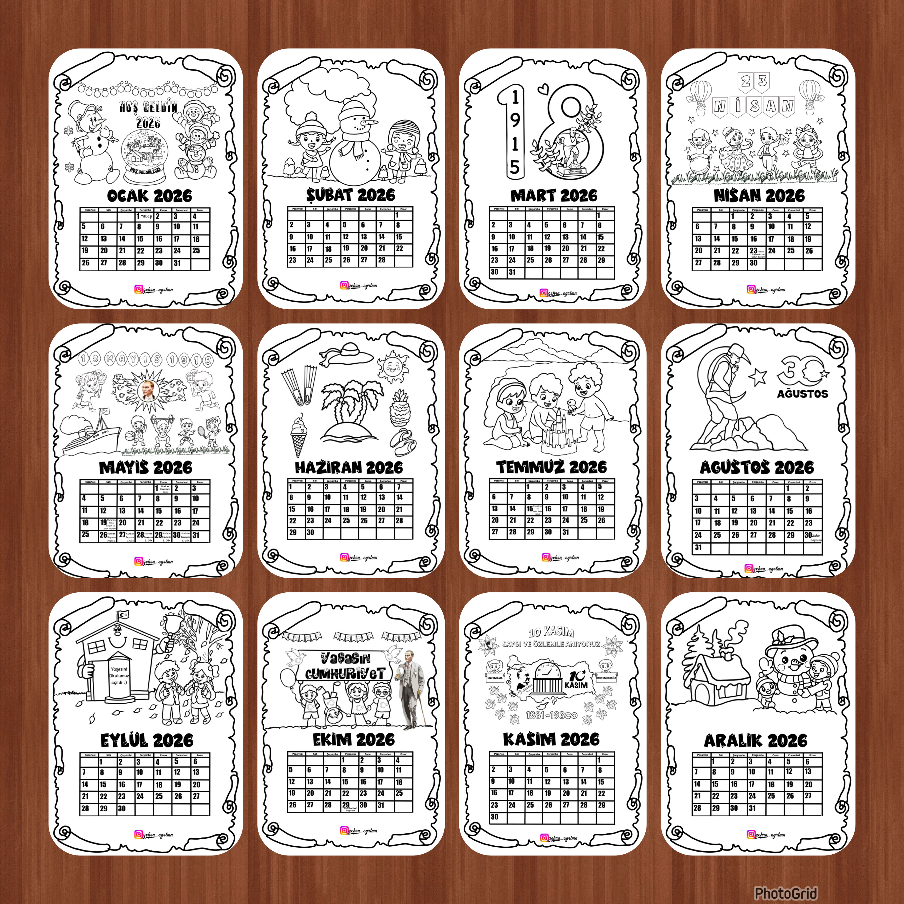 Sınıf Duvar Takvimi 2026 RENKSİZ